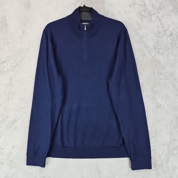 Nordstrom Washable Merino Wool Sweater Mens Size L Navy Blue 1/4 Zip Mock Neck - Picture 1 of 7